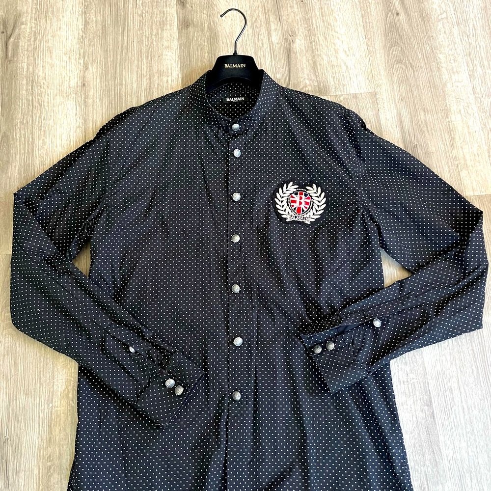 Mens balmain embossed logo dress shirt